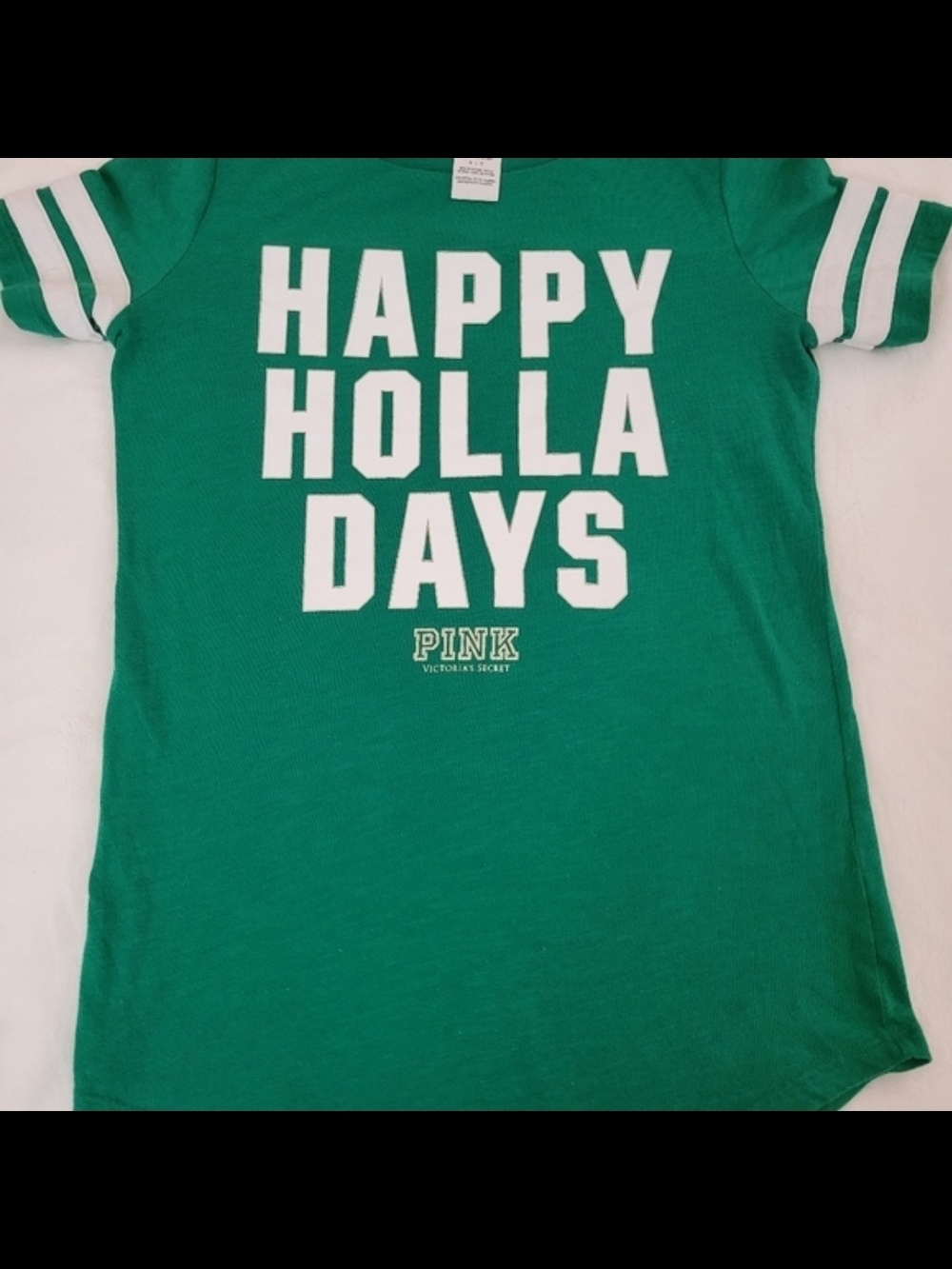 PINK Victoria's Secret Green Graphic Tee with White Lettering Size Small